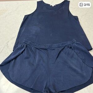 Lunya Navy Silk Pajama Set